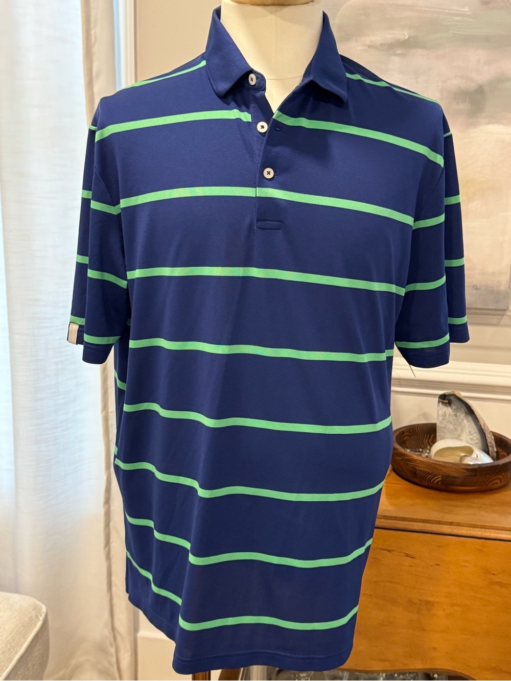 RLX Ralph Lauren Navy Polo with Mint Green Stripes